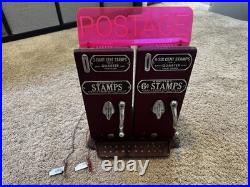 Vintage Schermack Dual Postage Stamp Vending Machine with Original POSTAGE Sign