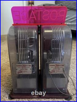 Vintage Schermack Dual Postage Stamp Vending Machine with Original POSTAGE Sign