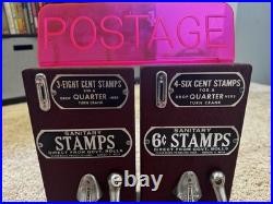Vintage Schermack Dual Postage Stamp Vending Machine with Original POSTAGE Sign