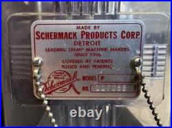 Vintage Schermack Dual Postage Stamp Vending Machine with Original POSTAGE Sign