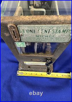 Vintage Schermack Stamp Vending Machine with Rare Ben Franklin 1 cent stamp