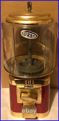 Vintage Seaga Gumball 25 Cent Gum Vending Machine with Key Red Works Great