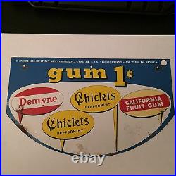 Vintage Sign 1950's Chiclets & Dentyne Vending Machine 1 Cent Metal Sign