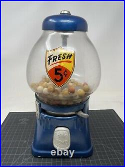 Vintage Silver King 5 Cent Gumball Vending Machine with Antique Gum