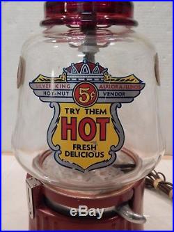 Vintage Silver King Ruby Glass Top 5 Cent Hot Peanut Vending Machine Unrestored