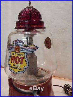Vintage Silver King Ruby Glass Top 5 Cent Hot Peanut Vending Machine Unrestored