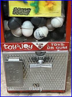 Vintage Toy'n Joy 5-Cent Toy Gumball Vending Machine WithOriginal Insert & Prizes