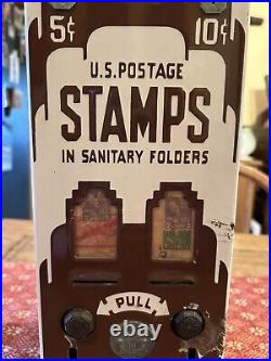 Vintage US Postage 5 & 10 Cent Stamp Vending Machine with Porcelain Front