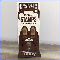 Vintage US Postage Shipman 5 & 10 Stamp Vending Machine Porcelain Front NO KEY