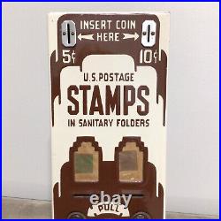 Vintage US Postage Shipman 5 & 10 Stamp Vending Machine Porcelain Front NO KEY