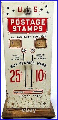 Vintage U. S. Postage Stamp Vending Machine 10, & 25 Cent Slots Machine with Key