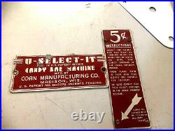 Vintage U Select It Coin Op Candy Bar Vending Operated Store Machine