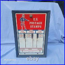 Vintage Uncle Sam Red White Blue 3 Lever Postage Stamp Dispenser Machine W Key