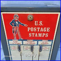 Vintage Uncle Sam Red White Blue 3 Lever Postage Stamp Dispenser Machine W Key