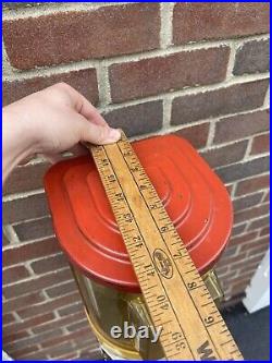 Vintage VICTOR VENDORAMA 5 Cent GUMBALL VENDING MACHINE RED YELLOW W Stand & Key