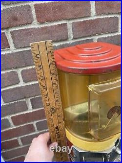 Vintage VICTOR VENDORAMA 5 Cent GUMBALL VENDING MACHINE RED YELLOW W Stand & Key