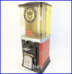Vintage VVC 80 Victor Vending Co Gumball Machine 1-Cent Red Yellow Works READ