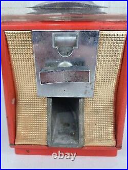 Vintage Vending Red Metal 5 Cents Nickel Gumball Machine (17x7x7)