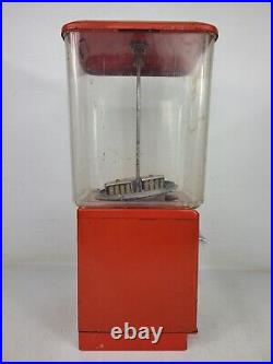 Vintage Vending Red Metal 5 Cents Nickel Gumball Machine (17x7x7)