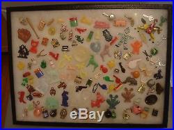 Vintage Vending Toy Gumball Cracker Jack Prize Charm Trinkets with Display Case