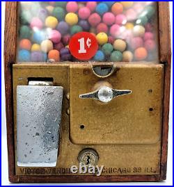 Vintage Victor Baby Grand Oak Gumball Vending Machine with Keys 1¢ Works