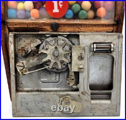 Vintage Victor Baby Grand Oak Gumball Vending Machine with Keys 1¢ Works