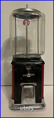 Vintage Victor Topper 1 Cent Candy Gum Ball Machine Black & Red with Key Works