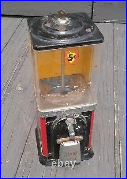 Vintage Victor Topper 5 Cent Gumball Vending Machine Dispenser w Working Key