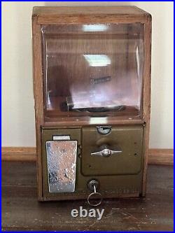 Vintage Victor Vending Corp Wooden Oak Toy Gumball Candy Machine. 25 Cent