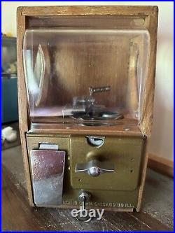 Vintage Victor Vending Corp Wooden Oak Toy Gumball Candy Machine. 25 Cent