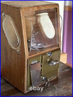 Vintage Victor Vending Corp Wooden Oak Toy Gumball Candy Machine. 25 Cent