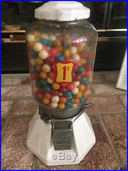 Vintage While Porcelain Gum Ball Machine With Keys 1920's