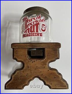 Vintage Wooden Vending Machine 5 Cent Nut Dispenser Beer Nuts, Peanuts, M&M's