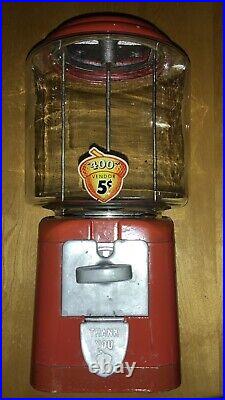 Vintage Working Oak Mfg. Acorn 400 All Purpose 5 Cent Gum Vending Machine & Key