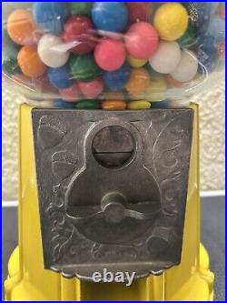 Vintage Yellow Gumball Machine 15 With Glass Globe