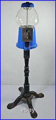 Vintage antique Carousel Gumball Machine BLUE Glass Cast Iron