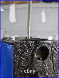 Vintage antique Carousel Gumball Machine BLUE Glass Cast Iron