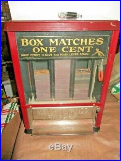 Vintage-antique Kelley Mfg. Co. One Cent. Match Vender, Coin Op, Vending Machine