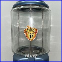 Vintage oak acorn 1c vending machine 16 Blue Base Round Glass