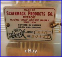Vintage sanitary one cent stamps machine by Schermack Products Co. Detroit, MI