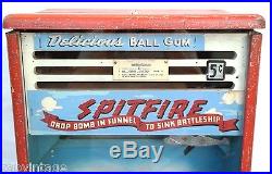 Vtg 1940s Coin Op 1-Cent SPITFIRE WW2 BOMB Drop Gumball Gambling Vending Machine