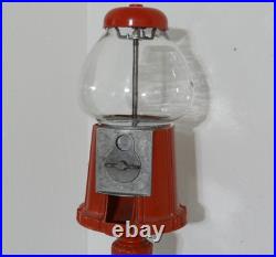 Vtg Acorn Gumball Bank Machine with red ornate cast stand floor-top cap 39 tall