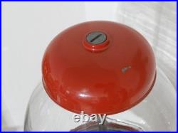Vtg Acorn Gumball Bank Machine with red ornate cast stand floor-top cap 39 tall