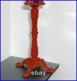 Vtg Acorn Gumball Bank Machine with red ornate cast stand floor-top cap 39 tall