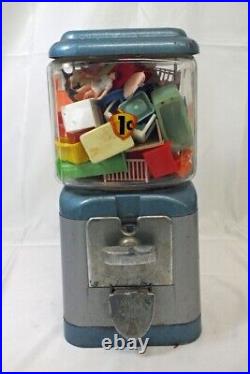 Vtg Acorn Gumball Machine Blue Vending Renwall Doll Furniture LOT Display 1 Cent