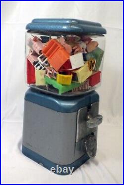 Vtg Acorn Gumball Machine Blue Vending Renwall Doll Furniture LOT Display 1 Cent