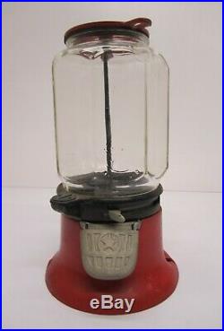 Vtg Columbus Star Gumball Candy Vending Machine Embossed 8 Sided Glass Globe