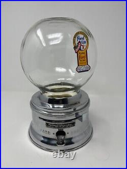 Vtg Ford Gum & Machine Co. 1 Cent Gumballs #C005746 Glass Globe Chrome Base Wrks