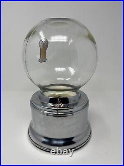 Vtg Ford Gum & Machine Co. 1 Cent Gumballs #C005746 Glass Globe Chrome Base Wrks