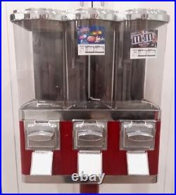 Vtg PAT PENDING Triple Head Candy Gumball Vending Machine Quarter Stand Burgundy